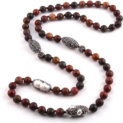 Free Ship Fashion Natural Red Pine stone Bohemian Tribal Jewelry Handmake Paved Ethnic Long Necklace
