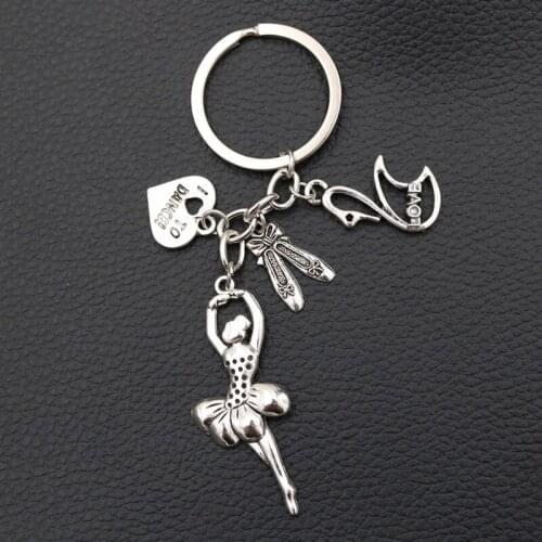 Creative I Love Dancing Tag Metal keychain - Swan Lake Charm Ballet Girl Charms Little Dance Shoes Charms Swan Charms K1524 1pcs