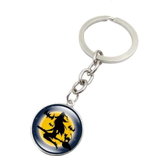 CIBOCIBO Witch Keychain Men 2021 Halloween Luxury Simple Carved Key Chain Women Round Metal Fashion Llavero Gifts For Men/Women