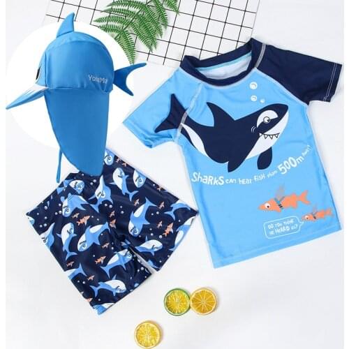 Long-Sleeved Childrens Swimwear Split Sunscreen Quick-drying Dinosaur Two Pieces Swim Trunks Handsome Boys Sun-shading Swimsuit