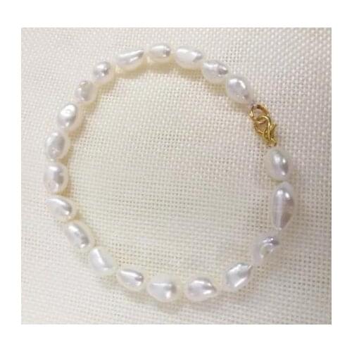 New Arriver Favorite Pearl Bracelet 9x10mm White Baroque Pearl Handmade Bracelet Gold Clasp Real Natural Freshwater Pearl