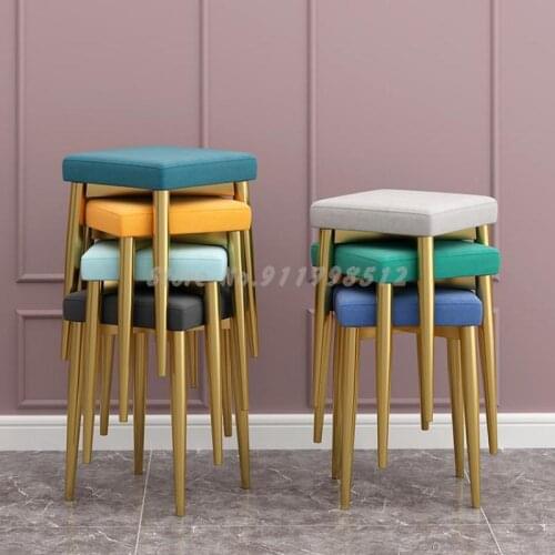 Home Stool Iron Art Small Square Stool Leather Art Stool Fashion Dining Stool Simple Shoe Stool Creative Square Stool Makeup Sto