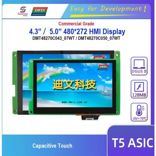 Dwin T5 HMI Display, 4.3" DMT48270C043_07WT 5.0" DMT48270C050_07WT 480X272 LCD Module Screen Capacitive Touch Panel