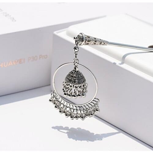 Ethnic Womens Gypsy Silver Color Hairpins Classic Jewelry Vintage Bell Carved Tassel Hair Sticks