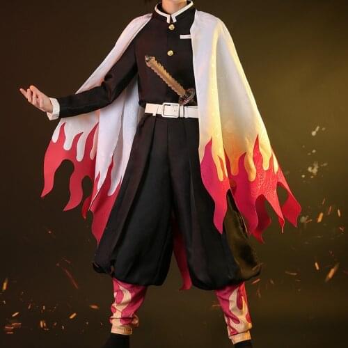 Hot New Anime Demon Slayer: Kimetsu no Yaiba Cosplay Costume Rengoku Kyoujurou Cos Kimono Dress H