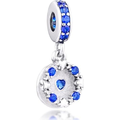 GPY Sparkling Blue Hearts Charms 925 Original Fit Pandora Bracelet Sterling Silver Beads for Jewelry Making DIY