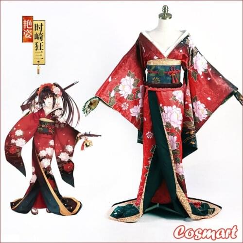 Anime Date A Live Tokisaki Kurumi Oiran Bathrobe Japanese Gorgeous Elegant Kimono Uniform Cosplay Costume Halloween Suit For