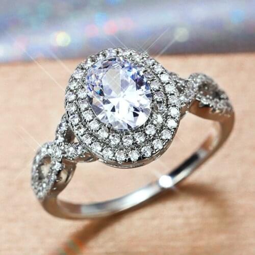 Huitan Fancy Oval Zircon Cut Women Wedding Rings Crystal Twist Design Band Graceful Bridal Accessories Fashion Jewelry Wholesale