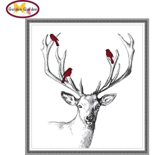 GG Deer Animal Joy Sunday 11CT14CT Painting Cross Stitch Kit Embroidery Cotton Canvas Printed Cross Stitch Set for Home Decor