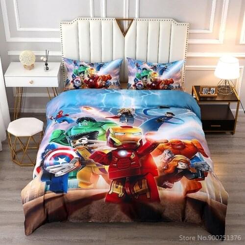 Marvel The Avengers Bedding Set Queen Spiderman Iron Man Captain America Disney Princess Elsa Duvet Cover Set for Kids Boys Girl