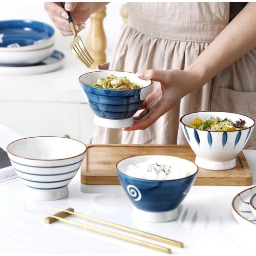 Creative 5 Inch High Retro Ceramic Noodle Soup Large Rice Bowl ramen bowl ceramic mixing bowl for kitchen Handpainted