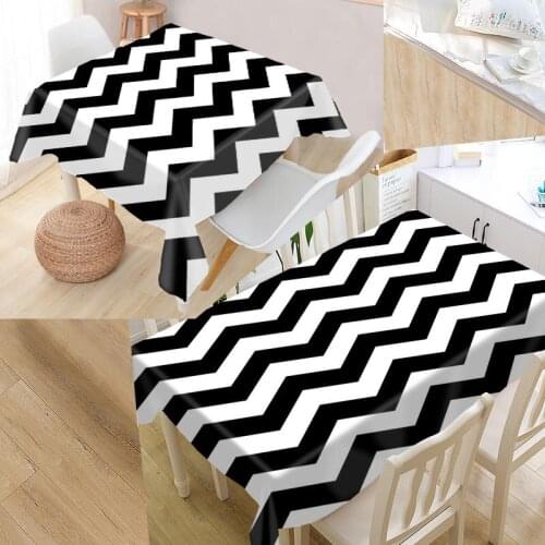 Best Black and White Lines Custom Table Cloth Rectangular Oxford Print Waterproof Oilproof Square Table Cover Party Tablecloth
