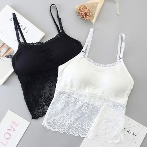 Fashion Summer Girls Teenager Lace Tops Sexy Lace Sling Tanks Solid Tube Top with Chest Pad Wholesale