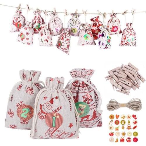 Christmas Countdown Candy Bag Kit DIY Numbers Bag Christmas Advent Calendar Ornament Christmas Gift Bags Drawstring Pouches
