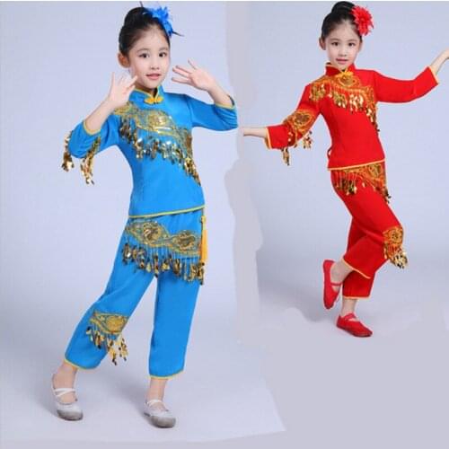 New style childrens girls classical dance Yangko costumes festive dance drum suit fan dance costumes