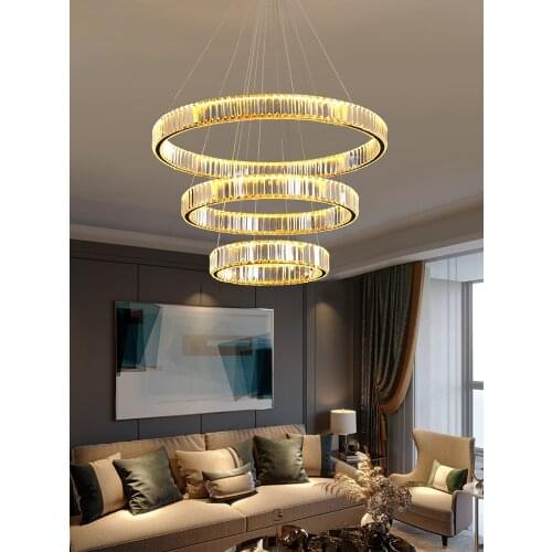 Luxury crystal LED chandelier copper modern minimalist lamps and lanterns living room dining room round decorative hanging light