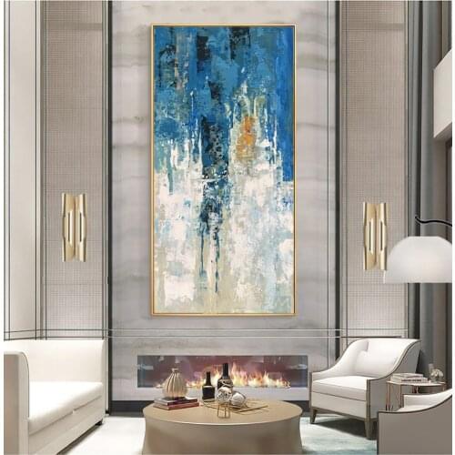 Hand painted modern canvas Paintings for living room wall Original artwork blue large wall art picture home decoration handmade