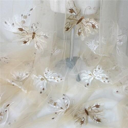 1 Yard Nude Net Yarn Butterfly Lace Fabric Bridal Lace Fabric Tulle Mesh Lace Textile For Wedding Dress