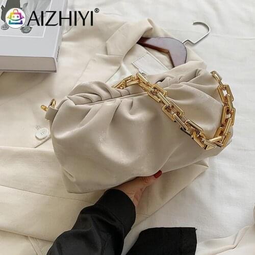 Fashion Cloud Handbag Totes Women Chain Underarm Shoulder Bags Solid Color Travel Street Pleated Clutches Purse