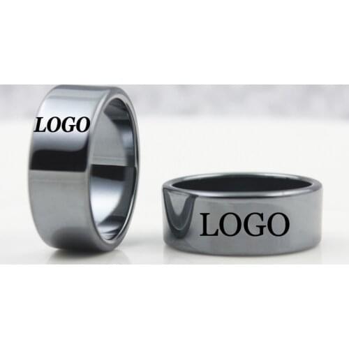 Text Pictures Or Logo Grade 3A Quality 10mm Width Flat Hematite Rings (100 Pieces Mixed sizes)HR1009-2