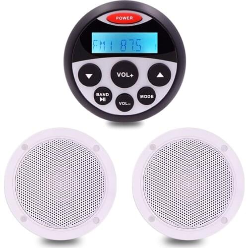 Waterproof Marine Radio Stereo Bluetooth Audio FM AM Receiver MP3 Player+4inch Marine Speakers For UTV ATV Yacht Boat Motorcycle