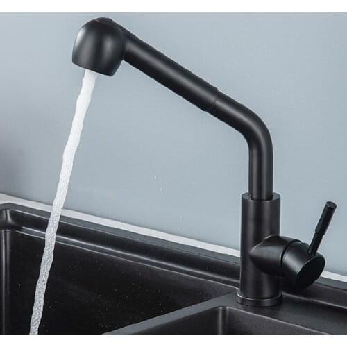 Pull Out Kitchen Sink Faucet Black 304 Stainless Steel 360 Ratataion Pull Down Cold and Hot Water Mixer Tap Spray Kitchen Faucet