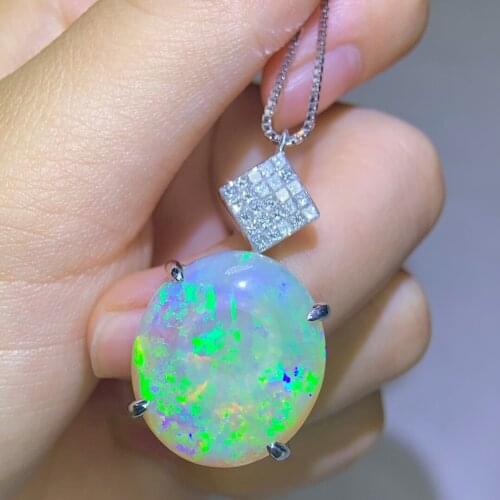 XHD520 Solid 18K White Gold Nature White Opal Gemstones 17.527ct Pendants Necklaces for Women Fine Jewelry for Women Gifts