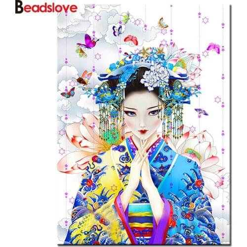 Japanese woman diamond painting crafts mosaic pictures 5d diamond embroidery with rhinestones mosaic diamond art wallpaper