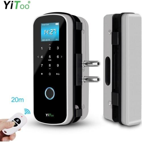 YiToo Office and Homes Glass Door Fingerprint Intelligent Password Swipe Card Lock without Opening Frame Digital Smart Locks