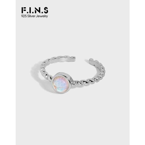 F.I.N.S Korean Original Design Minimalist Twist S925 Sterling Silver Open Finger Rings Luxury Moonstone Slim Fine Ring for Women