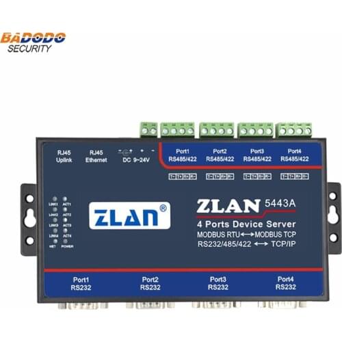 ZLAN5443A 4 port RS232 RS485 RS422 to Ethernet TCP IP Converter Modbus RTU TCP Gateway Serial device server Promotion