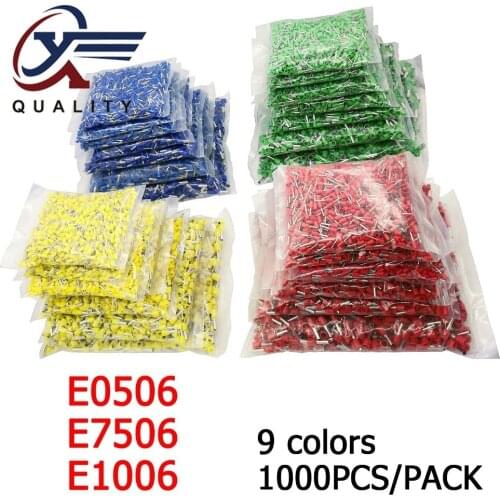 1000pcs/Pack E0506 E7506 E1006 Insulated Ferrules Terminal Block Cord End Wire Connector Electrical Crimp Terminator A.W.G22-18