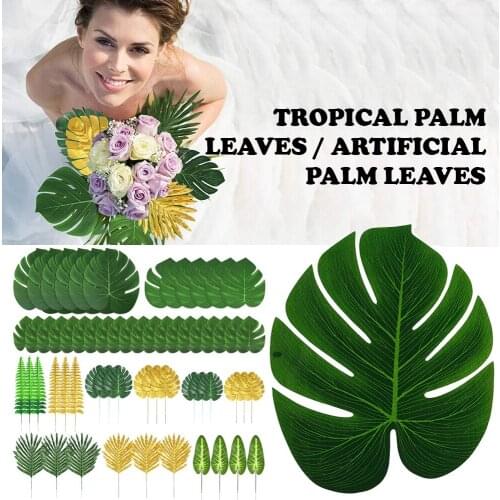 60pcs Artificial Tropical Palm Leaves Hawaiian Luau Party Summer Jungle Theme Party Decoration Wedding Birthday Home Table Decor