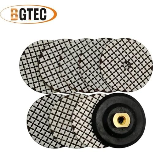 BGTEC 8pcs 100mm grit 30-buff Dry Diamond flexible Polishing Pad 4'' grinding disc for Granite Marble with M14 Rubber backer