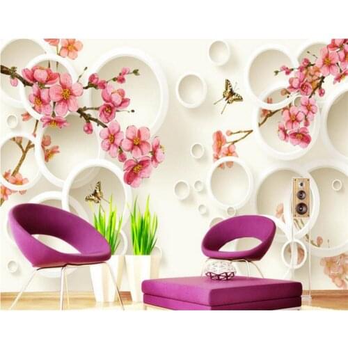 Beibehang Large Custom Wallpaper 3D Peach Blossom Flower Circle 3d Living Room Bedroom TV Wall mural wallpaper for walls 3 d
