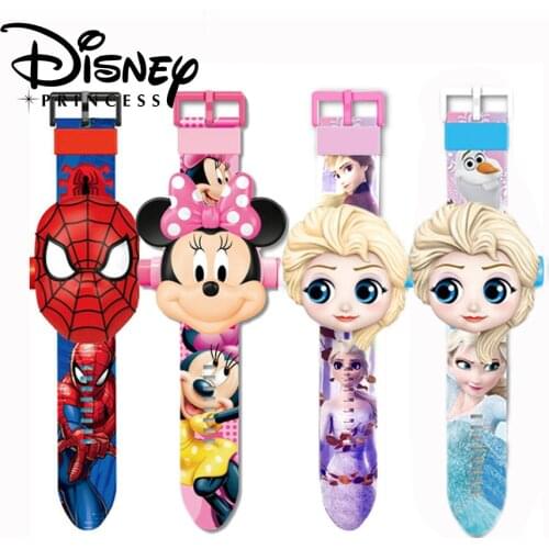 Disney Children Watch The 3D Projection Cartoon Ultraman Spiderman Ironman Princess Digital Watches Kids Watches Toy