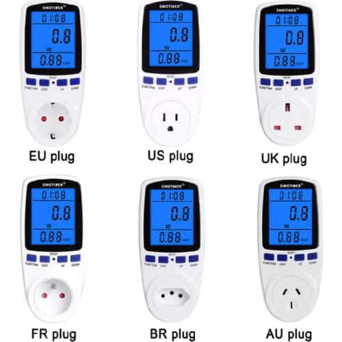 EU US UK FR BR AU Plug Socket Digital Wattmeter Power Consumption Watt Energy Meter KWh AC 230V 120V Electricity With Backlights