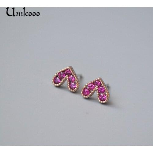 Korean Wedding Earrings for Women Earrings with Red Heart Rhinestone Rose Gold Color Stud Earring Women Accessories