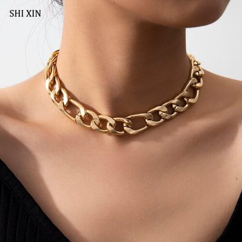 SHIXIN Hip Hop Short Thick Chain Necklace for Women/Men Punk Chunky Choker Colar Necklace 2020 Statement Fashion Neck Chain Gift