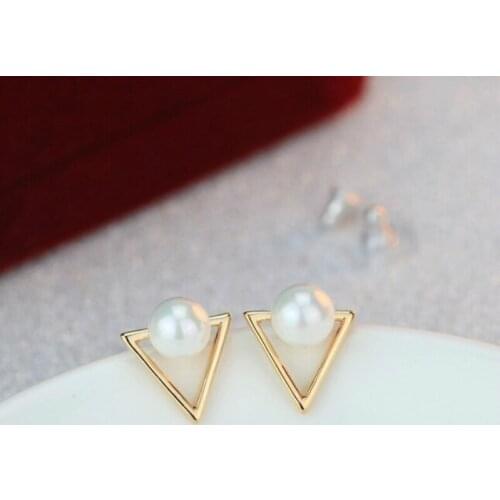 Hot Sale Trendy Nickel Free Earrings Fashion Jewelry 2019 Pearl Earrings For Women Brincos Oorbellen Cute Triangle Stud Earrings