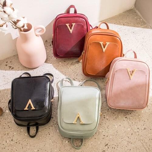 Letter V Hot Sale Women Bagpack 2021 New PU Lether Casual Day pack High Quality Summer Shoulder Bag for Female Outdoor Phone bag