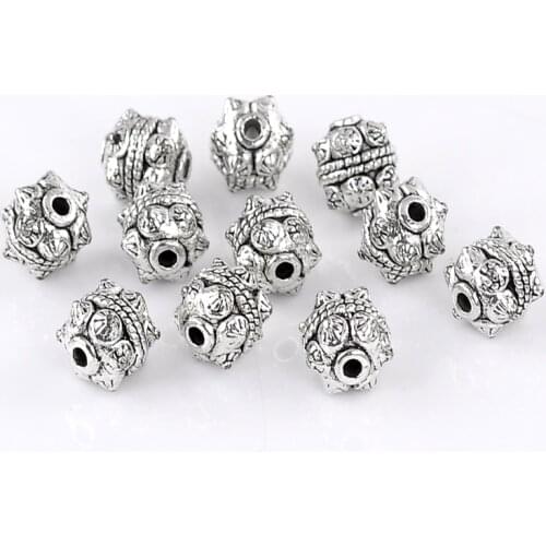 DoreenBeads Zinc metal alloy Spacer Beads Cylinder Antique Silver Color Pattern About 11mmx10mm,Hole:Approx 2mm,3PCs