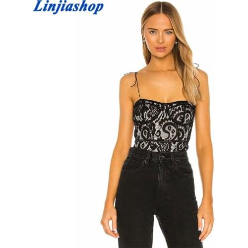 Linjiashop fashion lace patchwork white black bodysuit women summer party night club femme lingerie bodysuit top