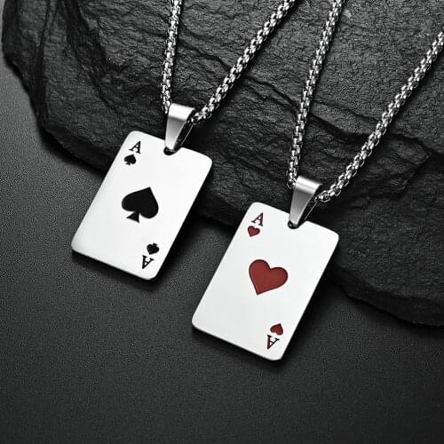 Mens and womens stainless steel punk Necklace hearts / spades Necklace playing card personality lucky Pendant Necklace