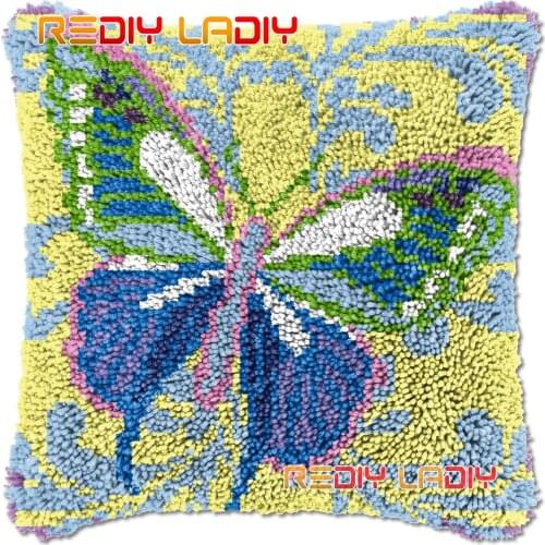 Latch Hook Cushion Green Butterfly DIY Needlepoint Kits Chunky Acrylic Yarn Arts Crocheting Lofty Pillow Case Hobby & Crafts