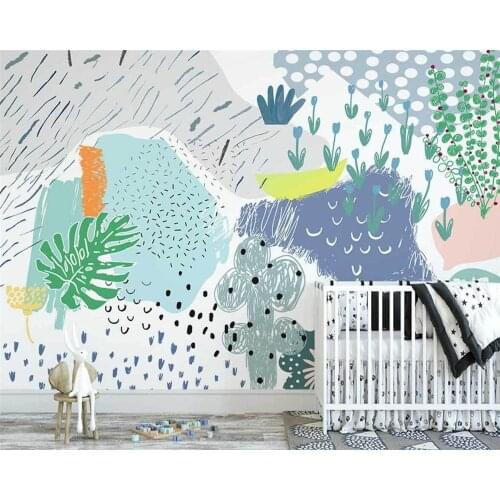 Wall papers home decor обои 3d Nordic fresh plants abstract color geometric childrens room background wall 3d wallpaper mural
