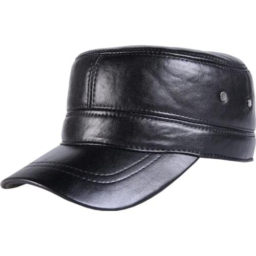 New Leather Hat Middle-aged Man Autumn Winter Sheepskin Visor Hats Old Man Flat Top Fashion High Quality Warm Cotton Cap H7014
