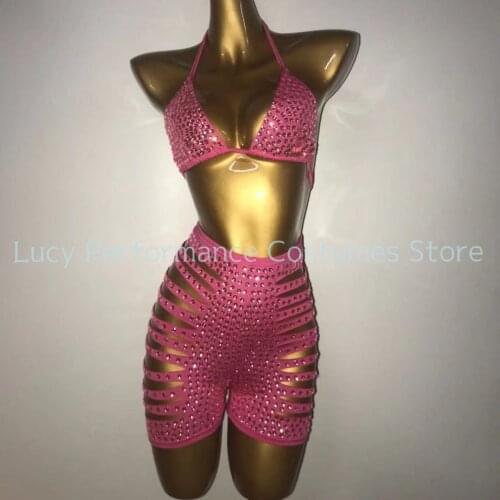 2021 new summer shining Pink Gem sexy bikini suit womens water diamond beach swimsuit