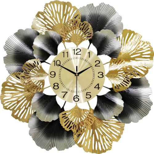 New Chinese Wrought Iron Ginkgo Leaf Decorative Wall Clocks Wall Mural Ornaments Home Livingroom Wall Hangings Decoration Crafts