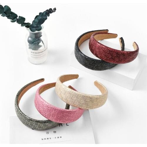Korean Simple Solid Color Wide Side Hairband Fashion Vintage Headband For Women Girl Leather Headwear Hair Accessories Headdress
